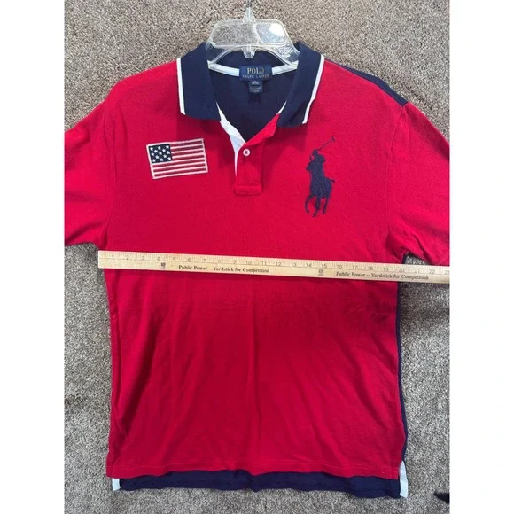 Polo Ralph Lauren Boys XL 18-20 Big Pony Red Navy Blue American Flag Polo Shirt - Picture 8 of 11